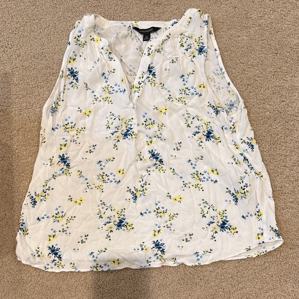 Banana Republic Floral Sleeveless Blouse - White with Blue and Yellow